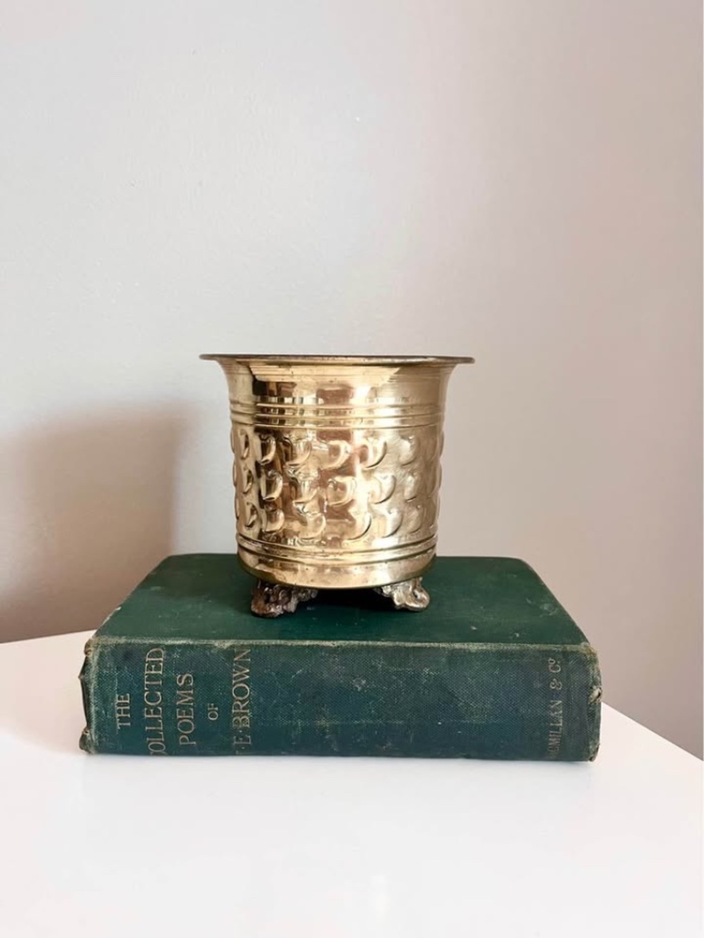 Vintage Brass Planter with Hearts Ornate Feet Hollywood Regency Cottagecore